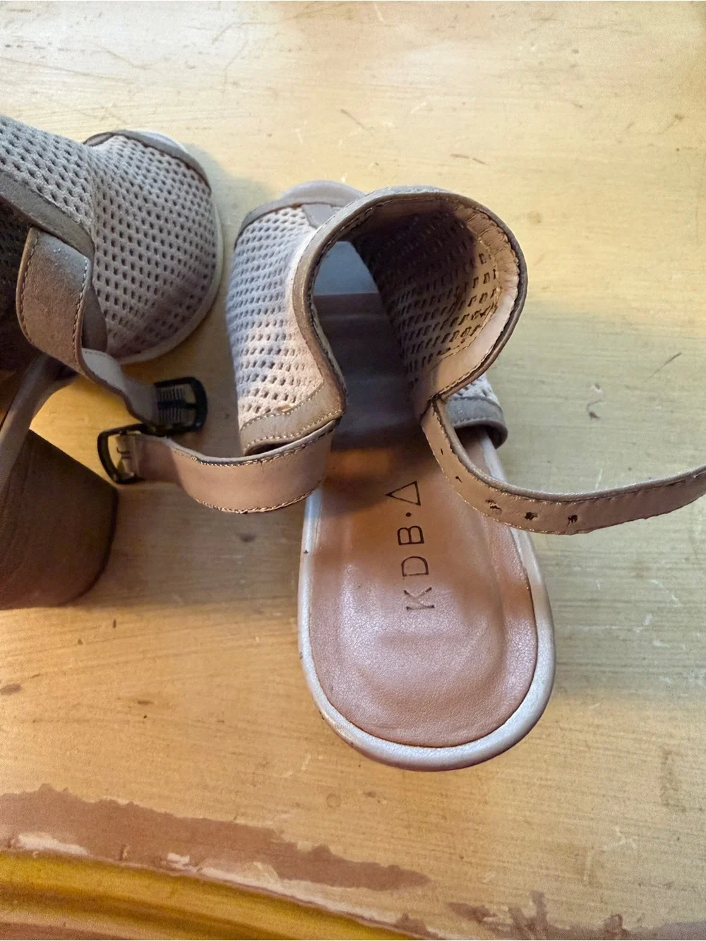 Kelsi Dagger Women's Taupe Perforated Block Heel Slingback Sandals